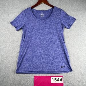 Nike Dri Fit Gym Shirt Purple Heather Womens Medium Stretch Swoosh Lightweight